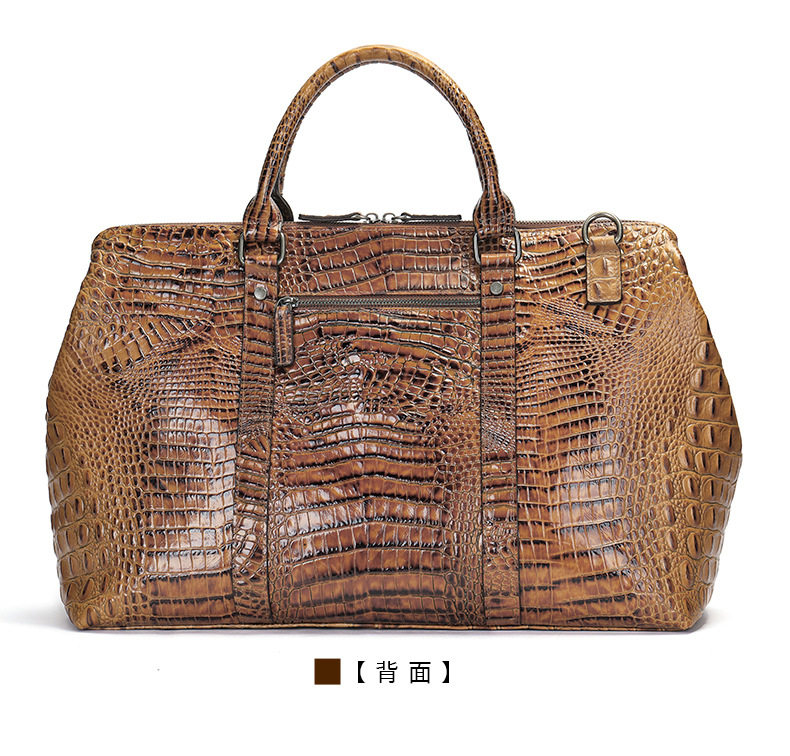 Túi du lịch nam da bò lớp đầu họa tiết cá sấu, túi hành lý cầm tay cao cấp dung tích 20–35L — Màu nâu chi tiết 23
