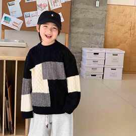 儿童装男童毛衣秋冬批发新款洋气男孩圆领针织衫大童套头上衣线衣