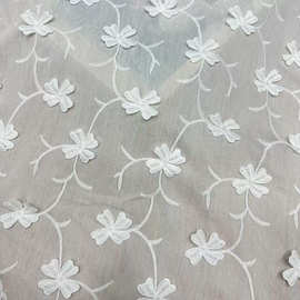 外贸原单牛奶丝白色立体花朵纯棉棉布花边刺绣面料浮绣字母条现货