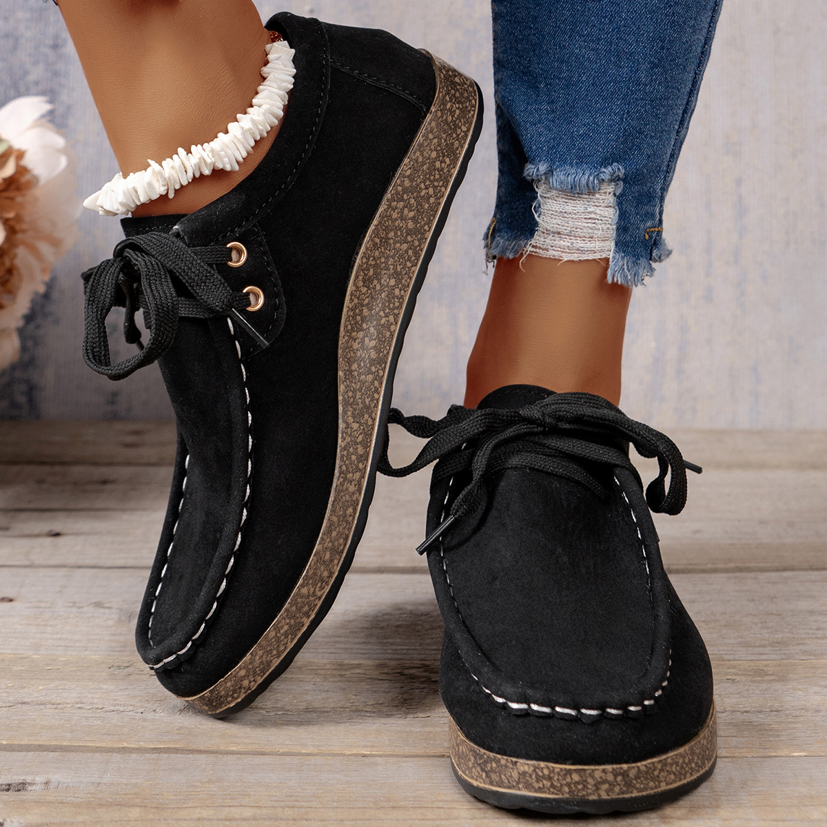 2024 plus size flat solid color front tie round toe women's casual single shoes_voghion.com