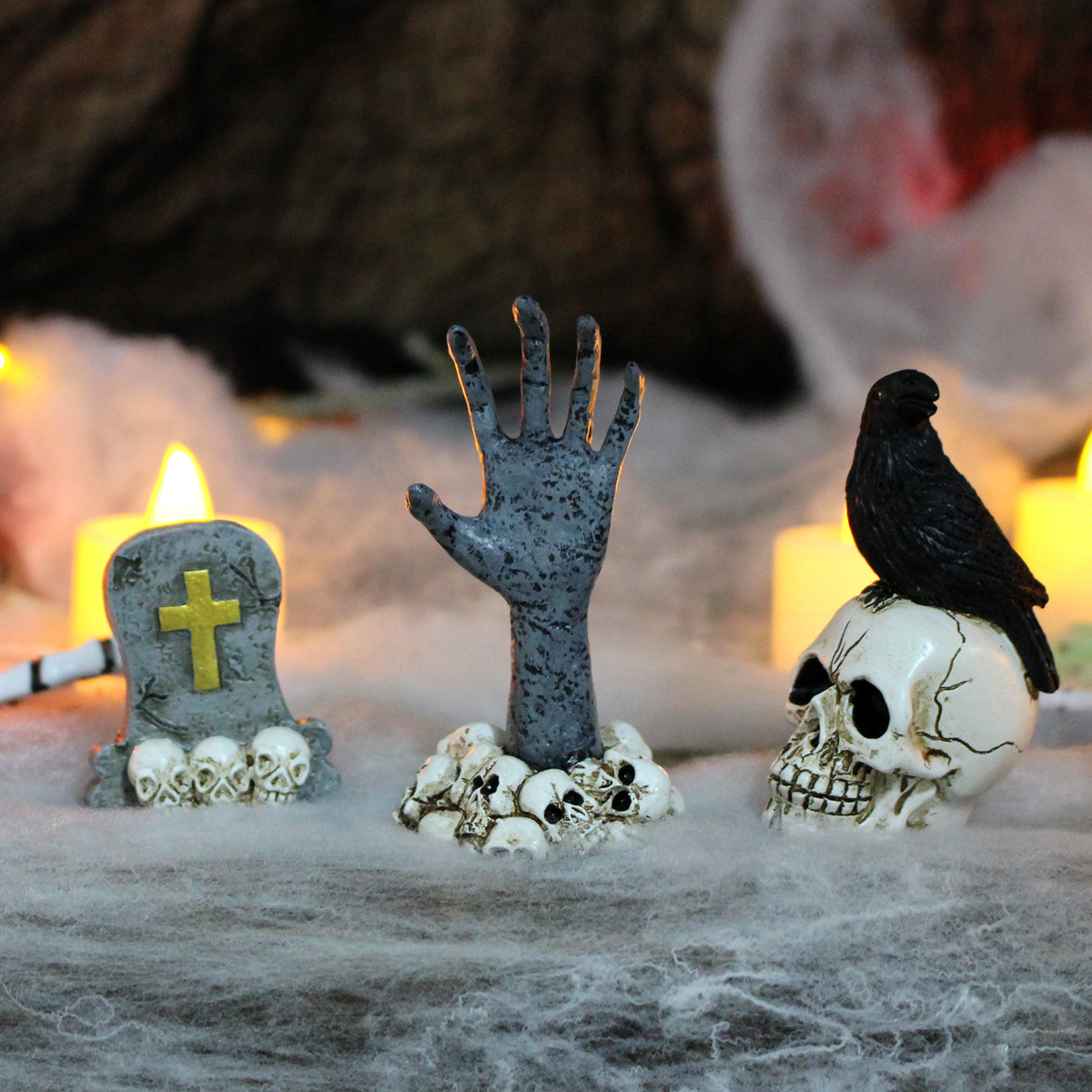 Halloween Decoration Ornaments Crow Ghost Hand Skull Simulation Skull Tombstone Props Ghost Festival Garden Skull Ornaments