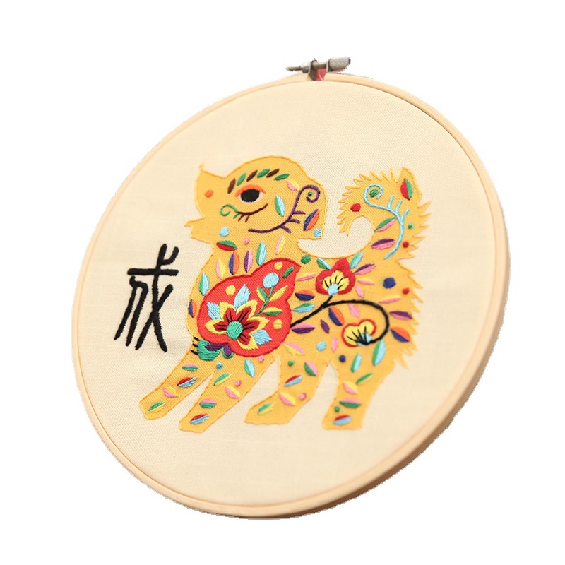 Bordado DIY material de mano bolsas de bordado Lu tela primaria bordado cinta tridimensional bordado zodiaco cerdos bordado bambú tensión colgar creativo