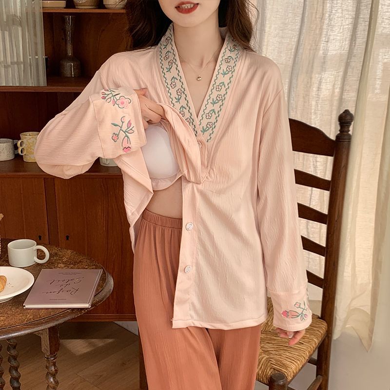 Al por mayor transfronterizo primavera y otoño nuevo cardián espuma monje cuello ropa de casa pijamas mujeres con cojín de pecho image 5