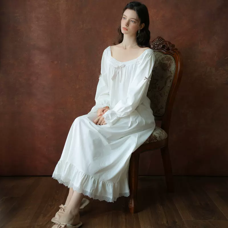 睡裙春秋季新款长袖长裙批发跨境甜美宫廷公主法式少女宽松棉睡衣