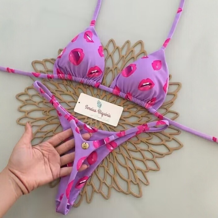 European and American Multi-Color Printed Strappy Two-Piece Swimsuit Brazilian Sexy Thong Bikini Leopard Print Tight-Fitting