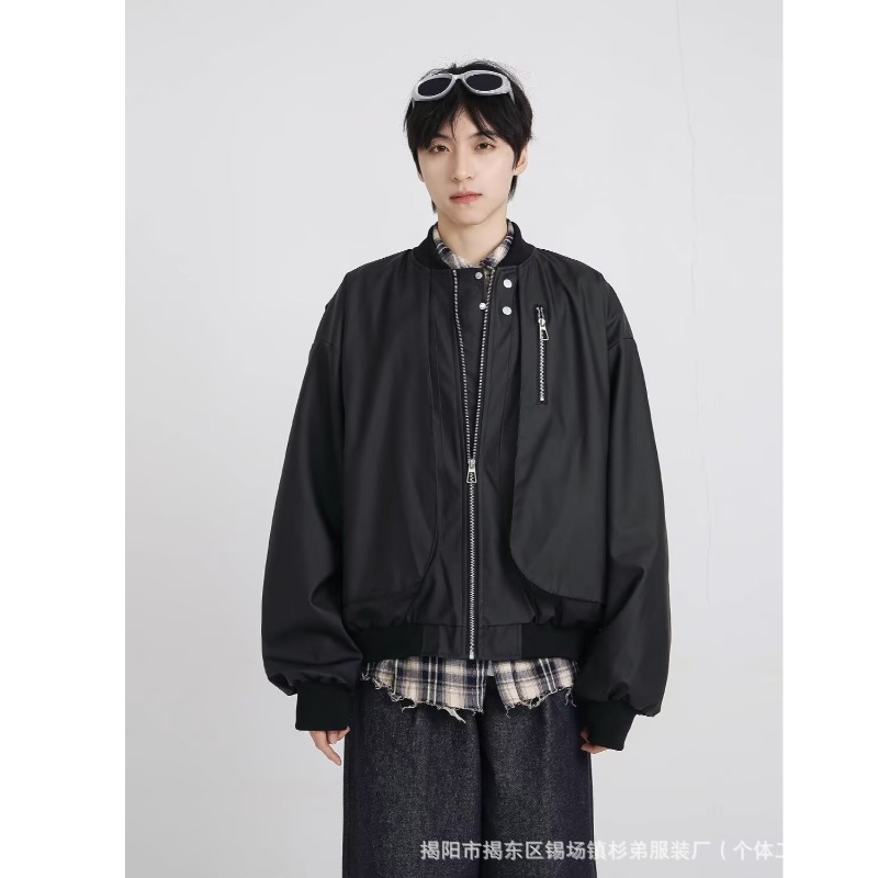 Japanese retro solid color polyurethane autumn jacket for men and…