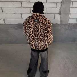 两面穿豹纹毛绒棉衣外套男秋冬新款原宿夹克潮牌韩版嘻哈加厚棉服