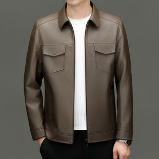 New Arrival Men's Autumn Leather Jacket Coat 2024 Lapel Casual Fashion Leather Jacket Coat Trendy
