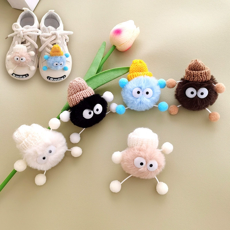 Отверстие обувь меховой шар аксессуары плюшевые аксессуары для обуви с большой головой толстые шнурки Пряжка маленький угольный шар черно-белый кулон эльфа