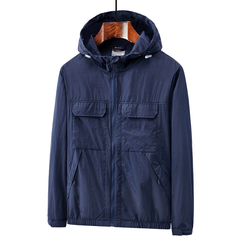 Солнцезащитная одежда, мужская водонепроницаемая спортивная куртка, молодежная повседневная уличная легкая мужская рабочая одежда с капюшоном и несколькими карманами, групповая покупка