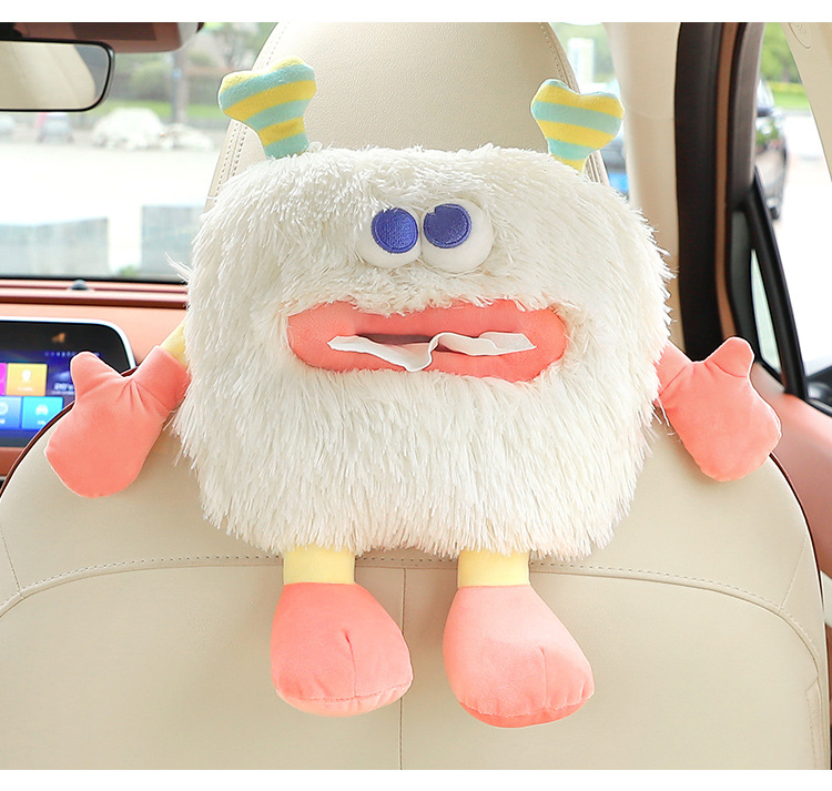 Little Monster Car Tissue Box Hanging Tissue Pumping Advanced Sense Cute Cartoon Plush Car Seat Back Paper Box