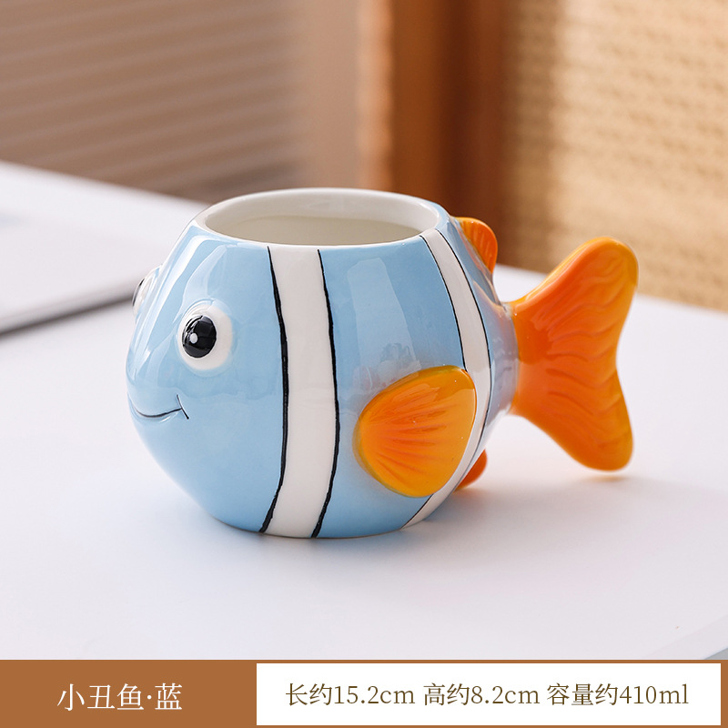 Tazas de cerámica de peces payaso marinos transfronterizos tazas de dibujos animados lindas tazas de agua de regalo para niños tazas de leche en stock al por mayor