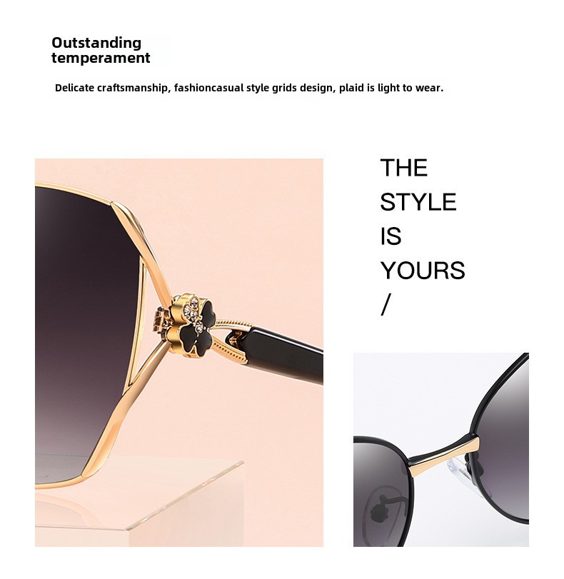 Polarized Sunglasses For Women Elegant Diamond Clover Metal Frames_voghion.com