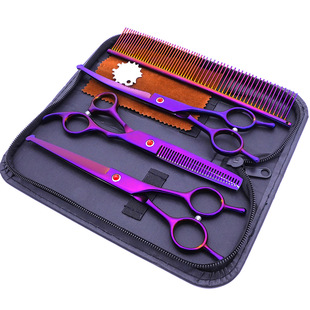 Factory Direct stainless steel pet beauty scissors color round head scissors thin tooth scissors hair trimming curved scissors suit