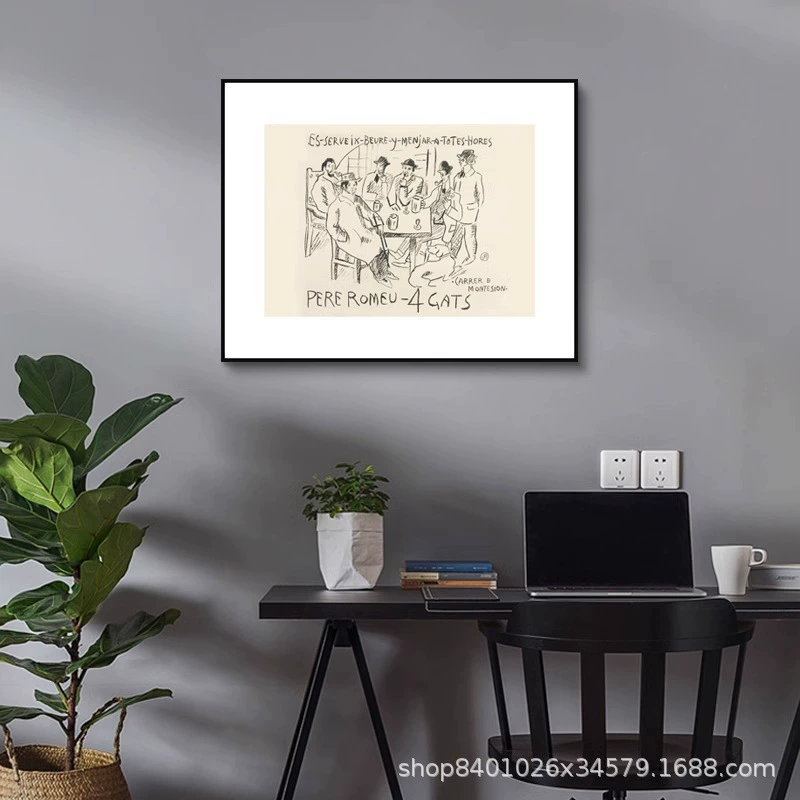 Декоративная картина Пикассо, абстракция, линия рисунка конная кавалерия, горизонтальная версия метрического щитка Ренессанса для покрытия черно-белых висящих картин
