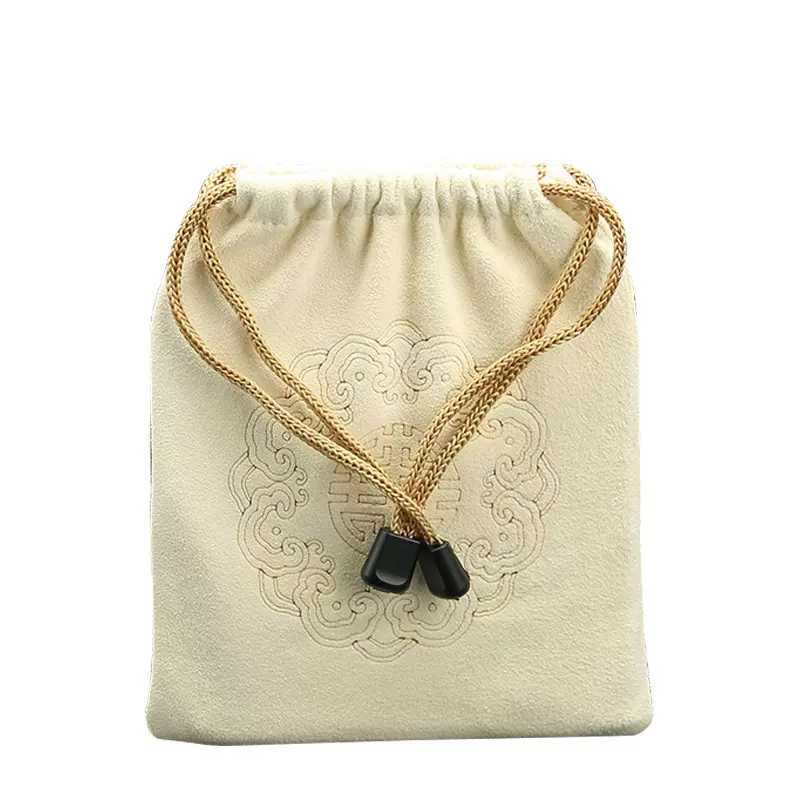 抛光麂皮文玩子绒面羊皮珠宝袋收纳袋白色真皮便携古玩首饰束口袋