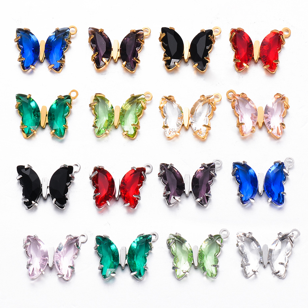 Pendant Jewelry Making Type Zircon Inlay Material DIY Jewelry Accessories Classification 5 PCS/Package Stainless Steel Zircon Butterfly Pendant
