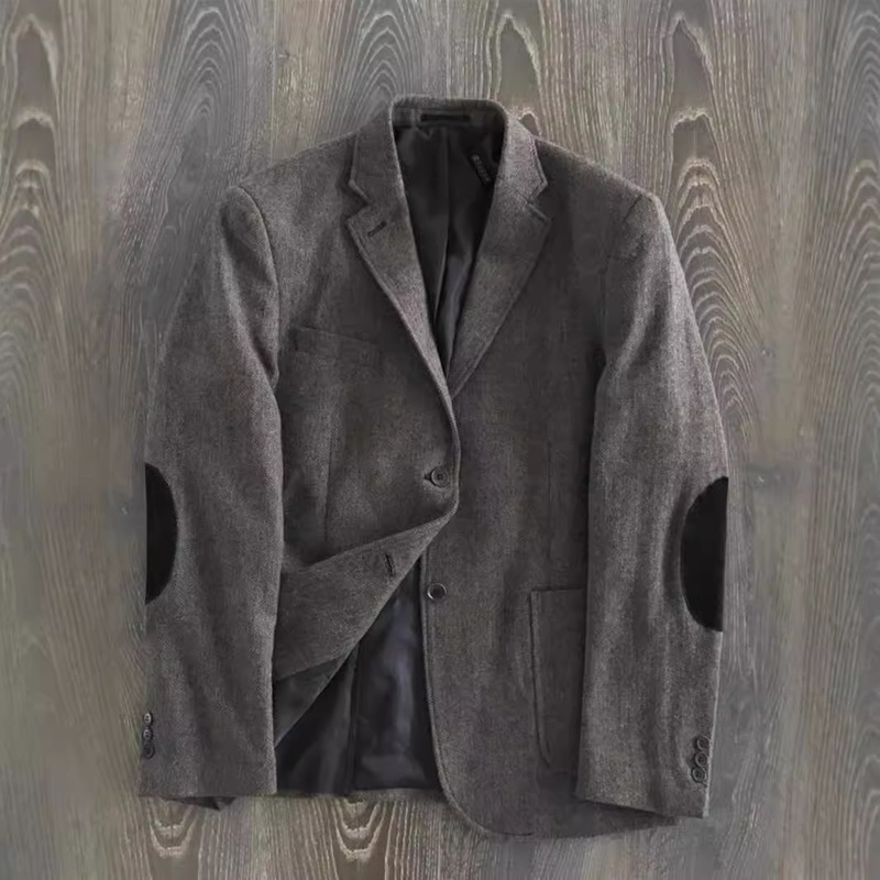 Spring and Autumn New Vintage Tweed Herringbone Pattern Stylish Men's Jacket with Multiple Pockets Slim Fit Blazer Single-Breasted Suit