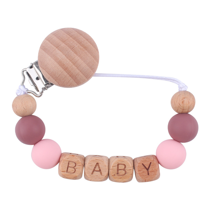 Nuevos suministros para bebés Haya clip redondo Cadena de pezón calmante bebé contraste color cuentas de silicona mordedura pezón cadena anti-caída