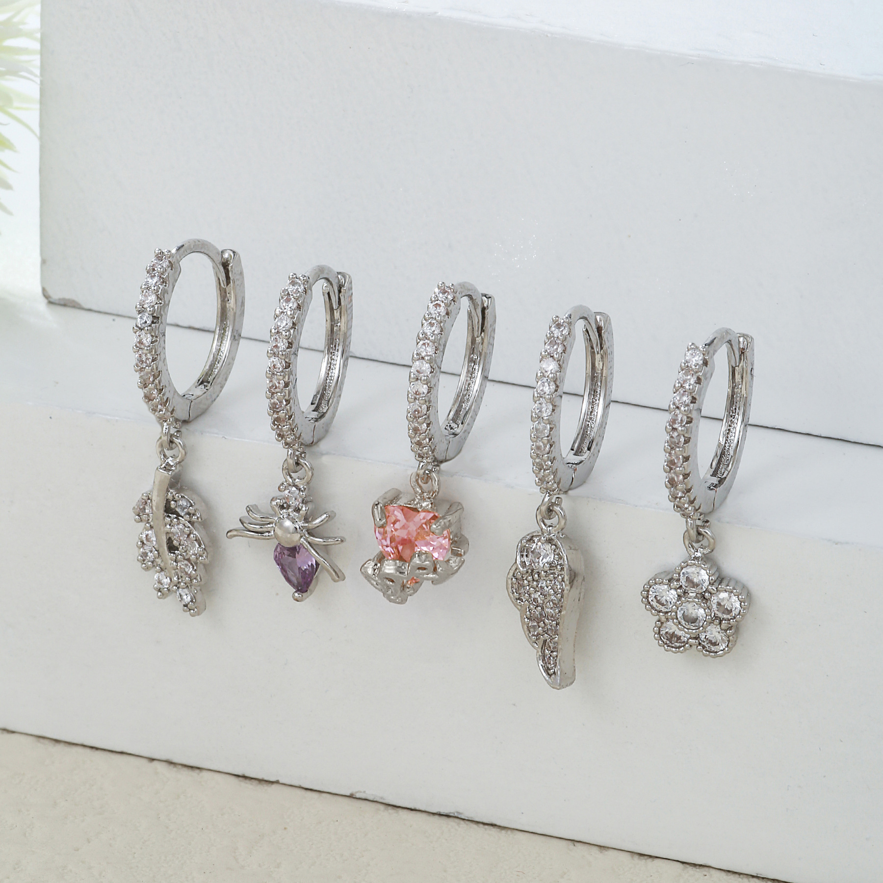 Fashion Animal Wings Copper Inlaid Zircon Drop Earrings 1 Piece