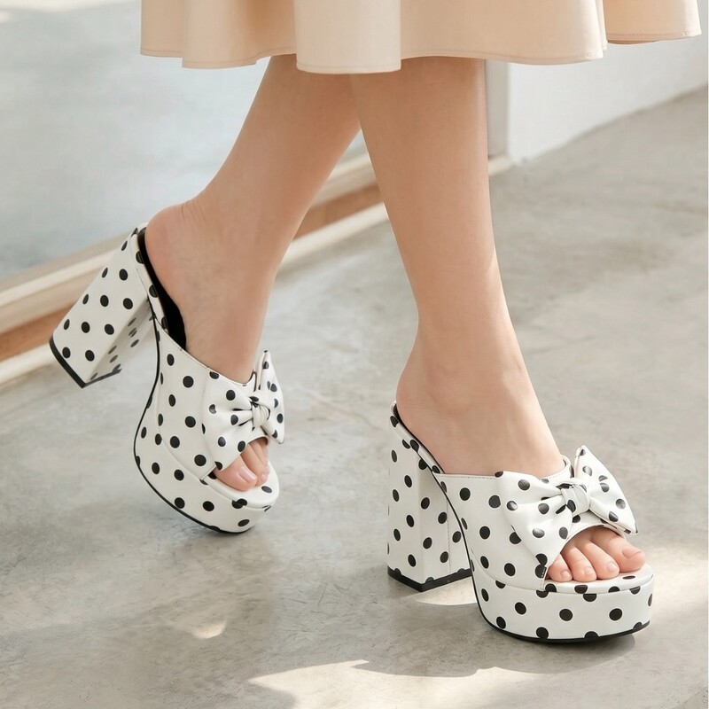 Manufacturer supplies European and American style plus-size high-heeled sandals for women, black and white color block backless high-heeled shoes, exclusively for cross-border foreign trade