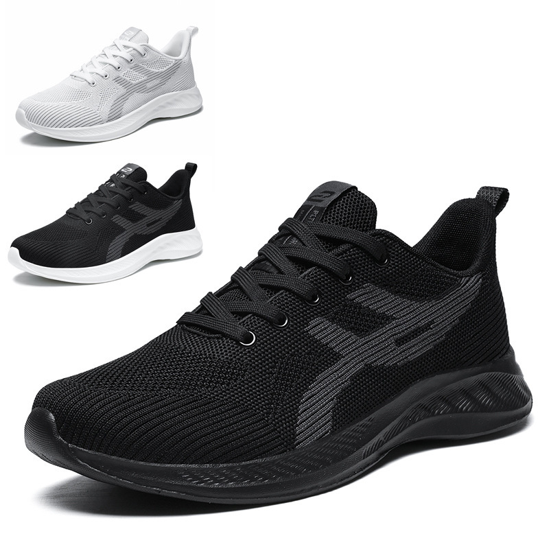 Large Size Men's Shoes for Foreign Trade, Soft-Soled Sports Casual Shoes, Easy-To-Match Fly-Knit Breathable Mesh Shoes, Travel Shoes, Trendy Black Men's Shoes