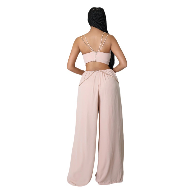 L0151 tubo superior de la cadena color sólido sexy Commuter jumpsuit