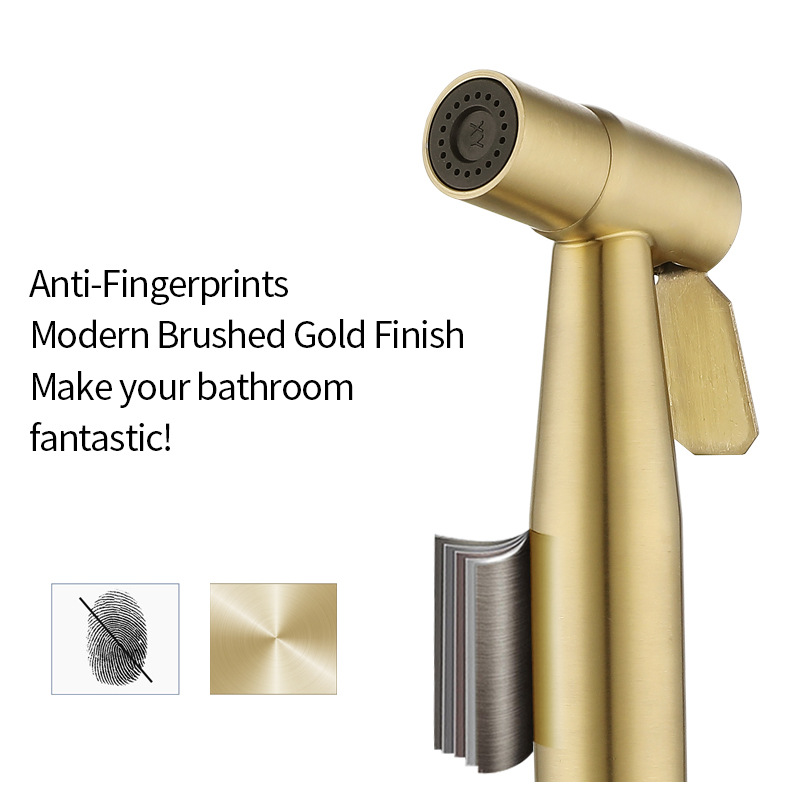 Oro PISTOLA DE PULVERIZACIÓN Acero inoxidable limpiador baño traje baño cepillado Booster boquilla cuerpo inodoro