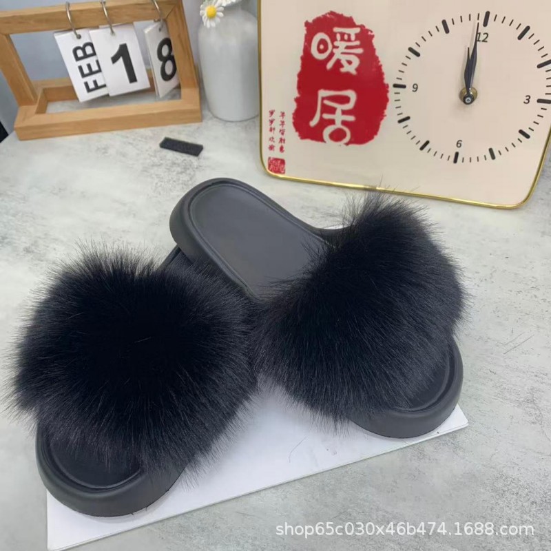 Yiwu zapatillas de lana transfronterizas al aire libre para mujeres con el mismo estilo de moda zapatillas de lana de zorro de gran tamaño para mujeres frías en la tendencia