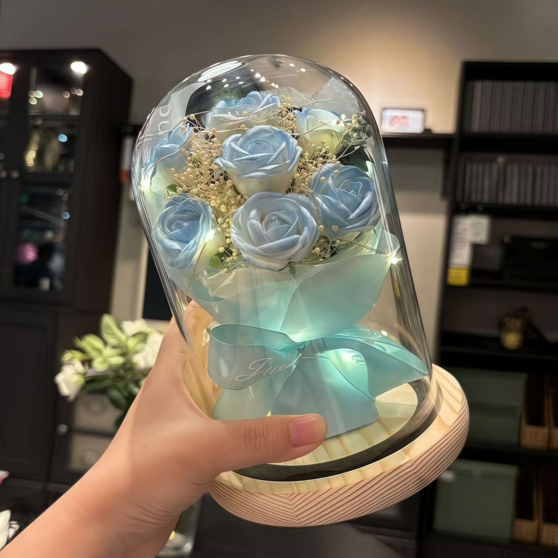 Simulación inmortal flor seca copa de vidrio ramo de flores acompañante regalo de decoración de escritorio para el hogar regalo de cumpleaños 520