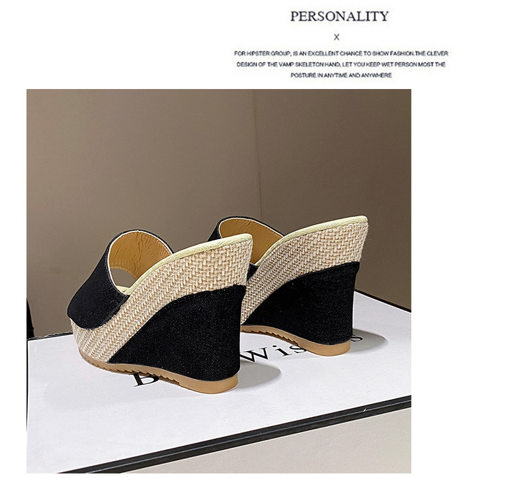 Sandali donna con zeppa peep toe in jeans ciabatte estive_voghion.com