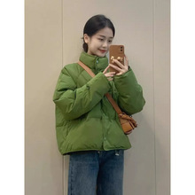 牛油果绿立领短款棉服女冬季新款韩系加厚保暖显白面包服外套