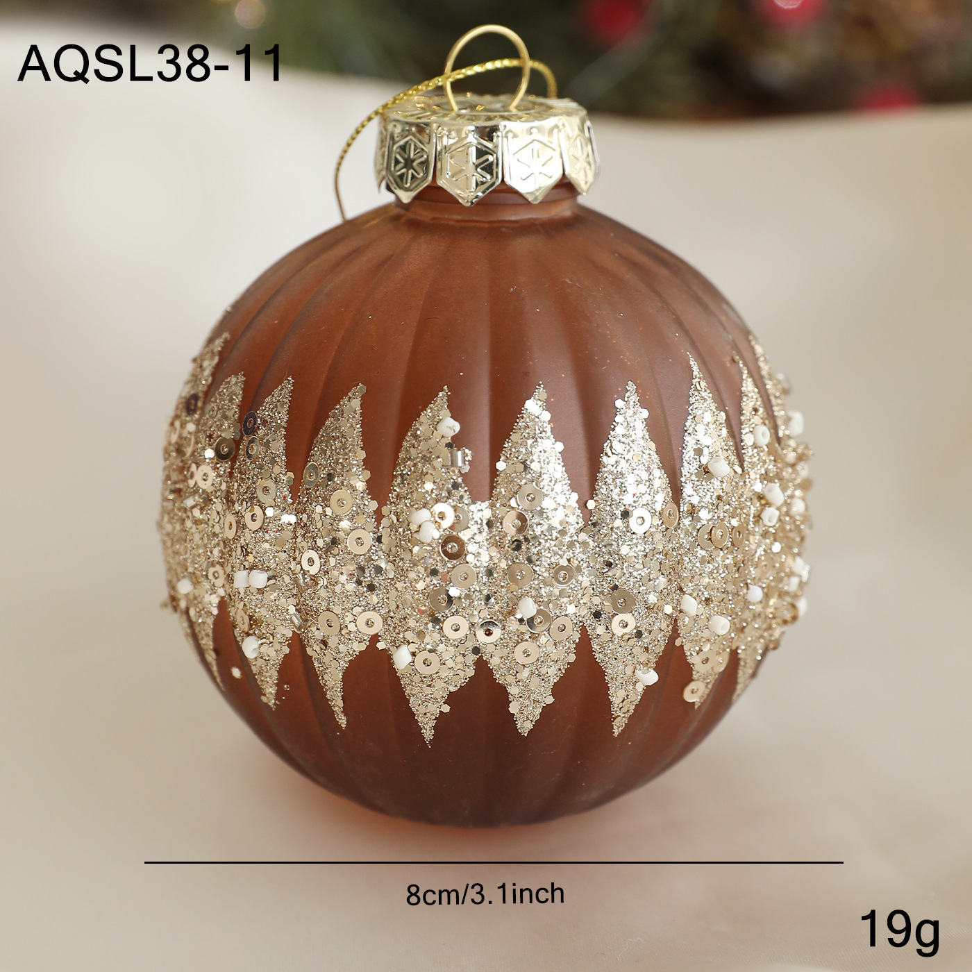 Nuevo producto 8CM bola de Navidad color café polvo oro polvo retro árbol de Navidad colgante bola decoración colgante diseño colgante