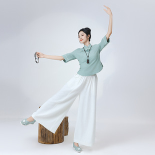 Buddhist Zen Style Women's Clothing Plain Clothes Tang Suit Chinese Style Young Style Ramie Tea Suit Women's Summer Suit Women's suit Style