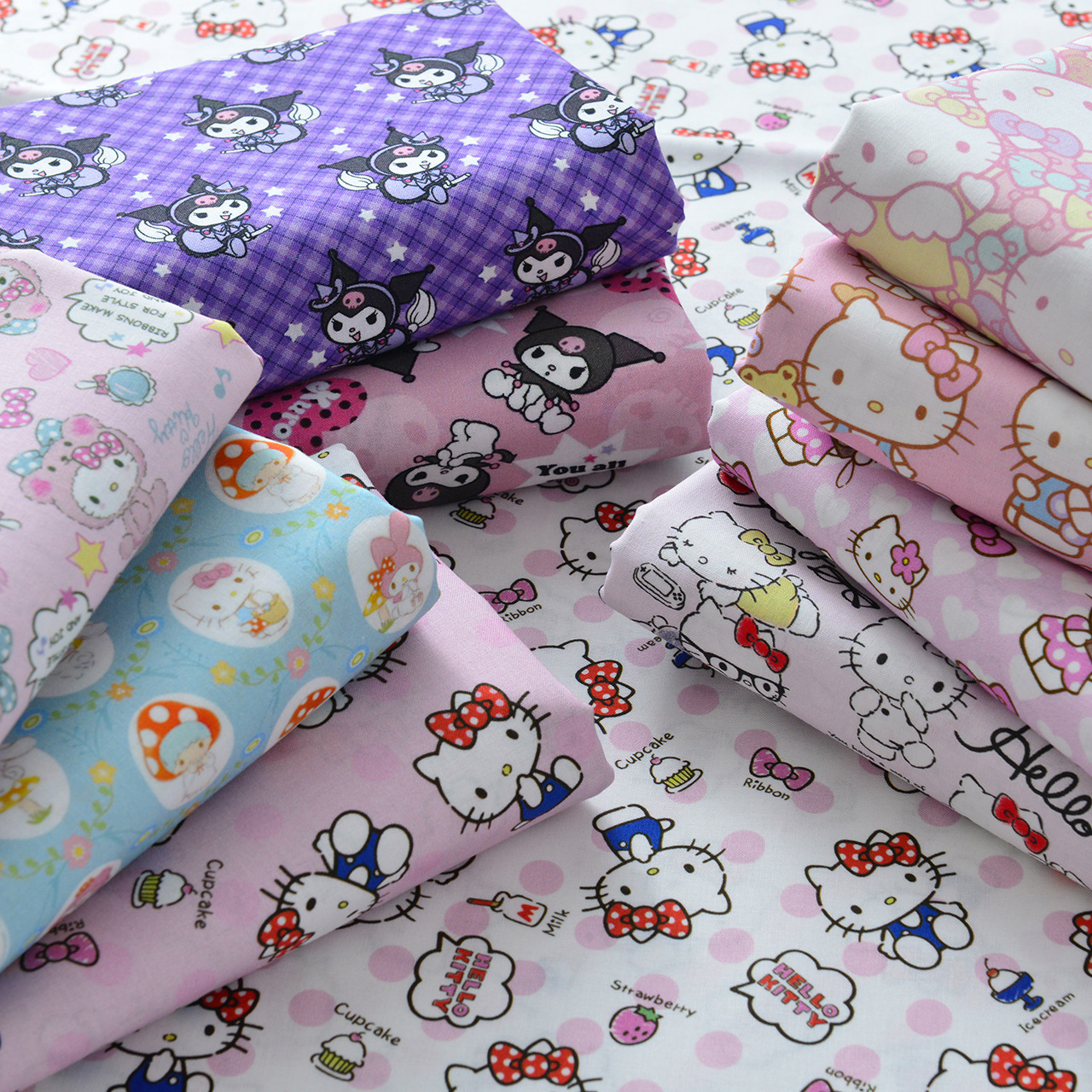 순면 직물 수제 DIY 의류 만화 헬로 키티 Kulomi 핑크 빨간 면 직물 면
