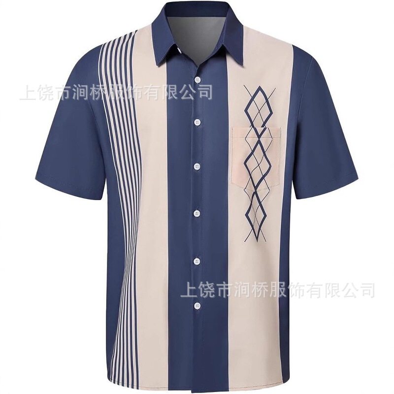 Amazon's New Cross-Border Export Men's Bowling Short-Sleeved Button-Down Hawaiian Summer Beach 3D Printed Shirt