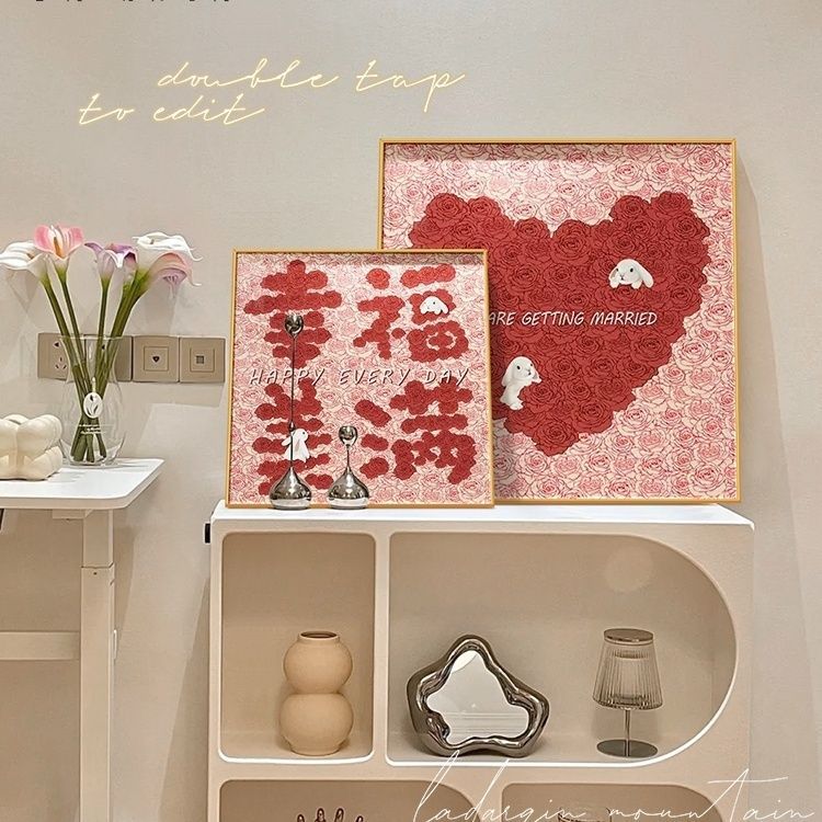 北歐ins風正方形桌面擺畫餐廳裝飾畫治癒系客廳壁畫臥室床頭掛畫