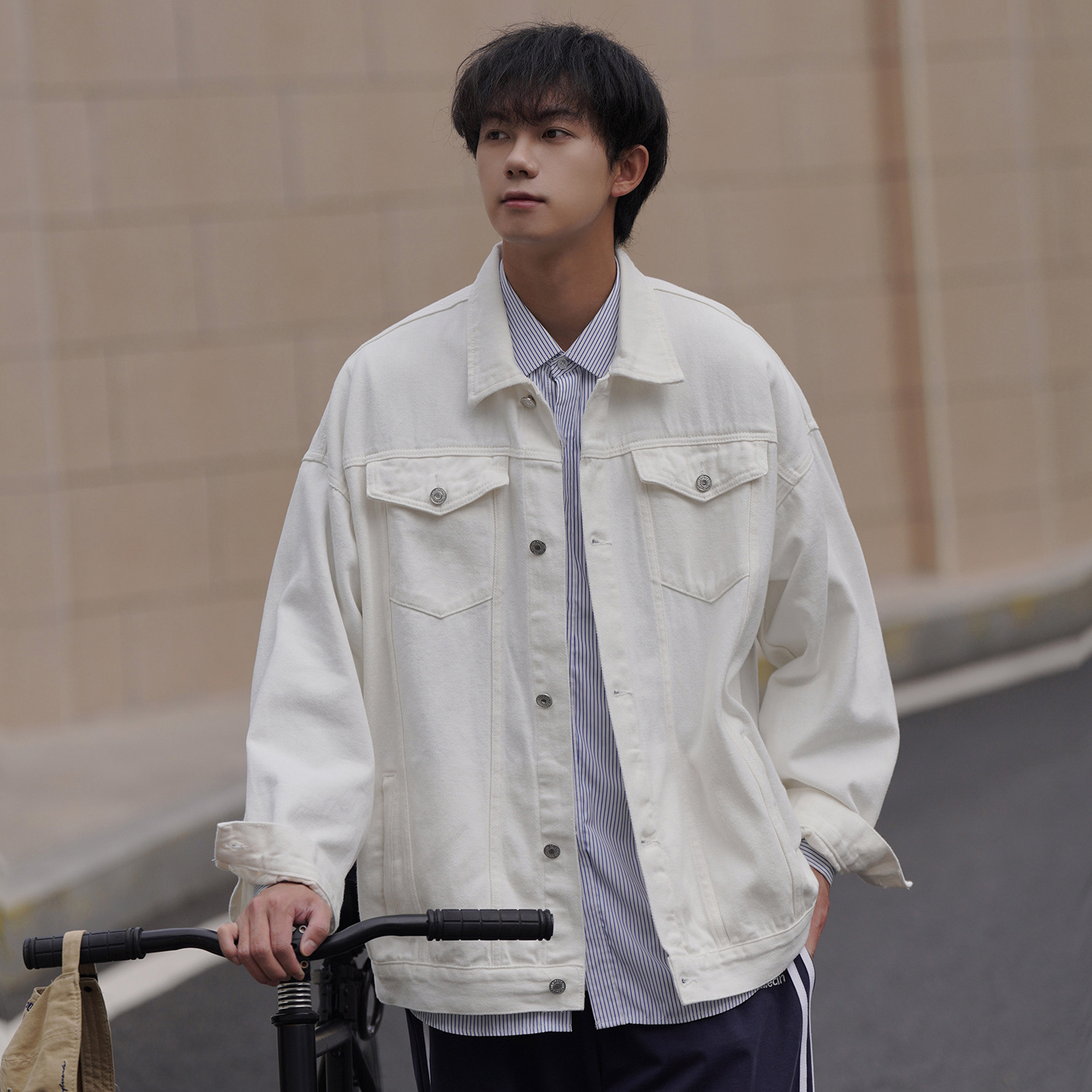 Demi-season white denim men's Japanese trend jacket