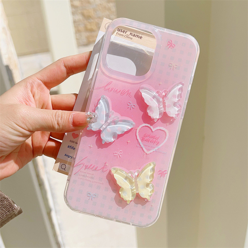 Girl ins brillo mariposa tridimensional para Apple 16pm funda para teléfono móvil iphone13/14 nuevo 15ProMax