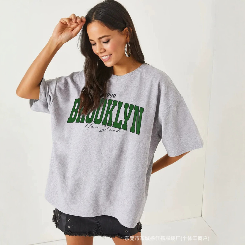 American-Style Trendy Versatile Comfortable Hong Kong-Style Artistic Print Trendy Brand Lazy Style 100% Pure Cotton Short-Sleeve T-Shirt for Women American-Style Trendy Versatile Comfortable Hong Kong-Style Artistic Print Trendy Brand Lazy Style 100% Pure Cotton Short-Sleeve T-Shirt for Women