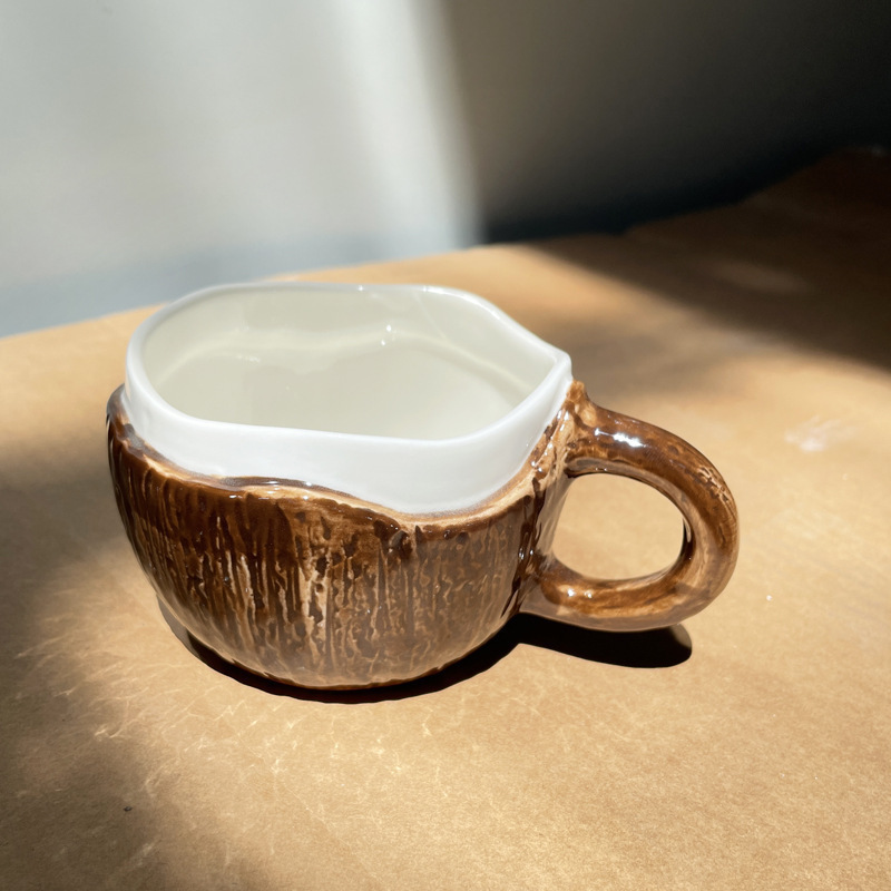クリエイティブなココナッツシェルコーヒーカップ、高価値セラミックミルクマグ、ニッチなココナッツシェルコントラストカラーカップ|undefined