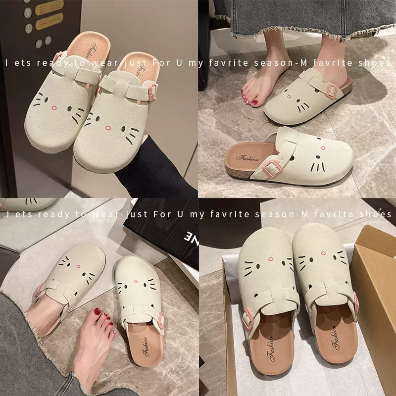 Нишевые котики милые Birkenstock обувь для женщин лето 2024 новые толстые подошвы мешок-носок сандалии носки тапочки полудраные тапочки