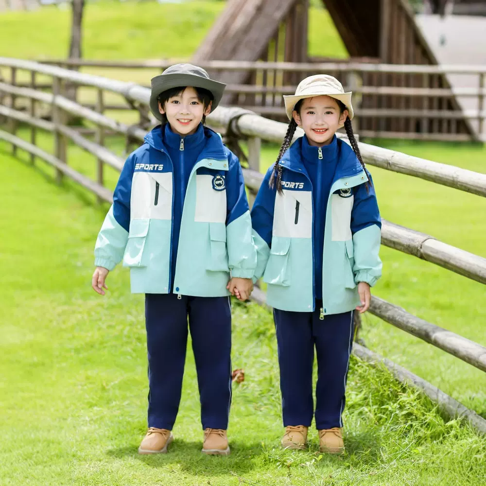儿童冲锋衣运动套装秋冬装小学生校服春秋装三件套班服幼儿园园服