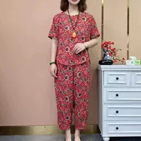 Mom Summer костюм иностранного стиля среднего и пожилого темперамента моды из двух частей набор женщин среднего возраста с короткими рукавами футболка большой размер топ