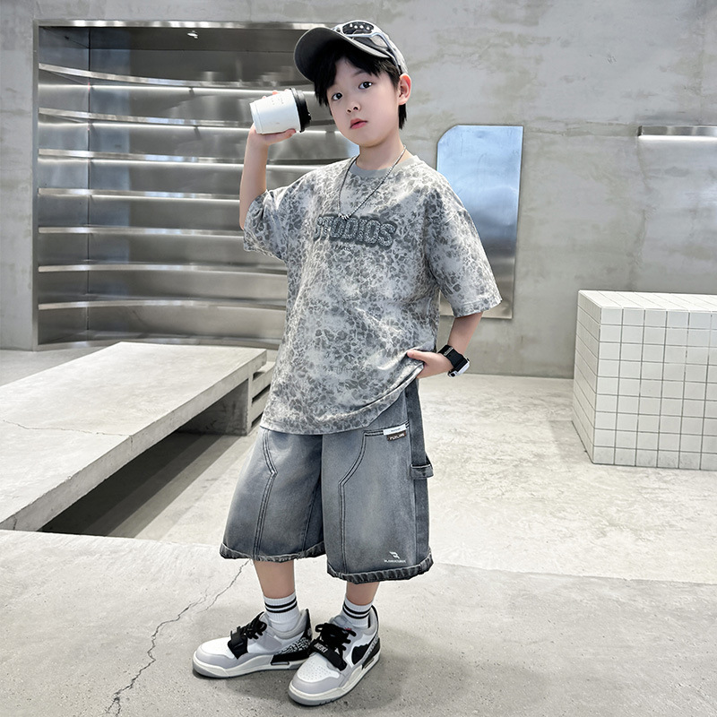 7255 Traje de manga corta para niños 2025 Nuevo estilo de verano para niños Ropa hermosa y de moda Verano delgado de dos piezas Verano