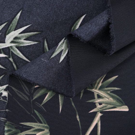Black Bamboo Leaf Imitation Hemp Cotton Water Printed Cloth Chinese Style New Chinese Hanfu Cheongsam Women's Sling overskirt Fabric