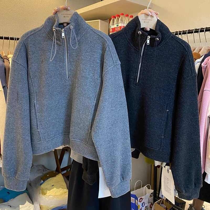 Outlet~ Clearance Last Order Stand Collar Drawstring Half-Zip Fleece Long-Sleeve Sweatshirt Loose Stylish Top Trendy Outlet~ Clearance Last Order Stand Collar Drawstring Half-Zip Fleece Long-Sleeve Sweatshirt Loose Stylish Top Trendy