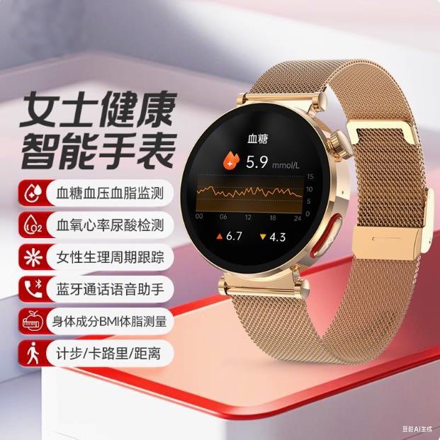 2025 New Model Accurate Heart Rate Measurement, Uric Acid and Blood Oxygen Concentration Smart Watch for Women, High Appearance Value and Health Monitoring