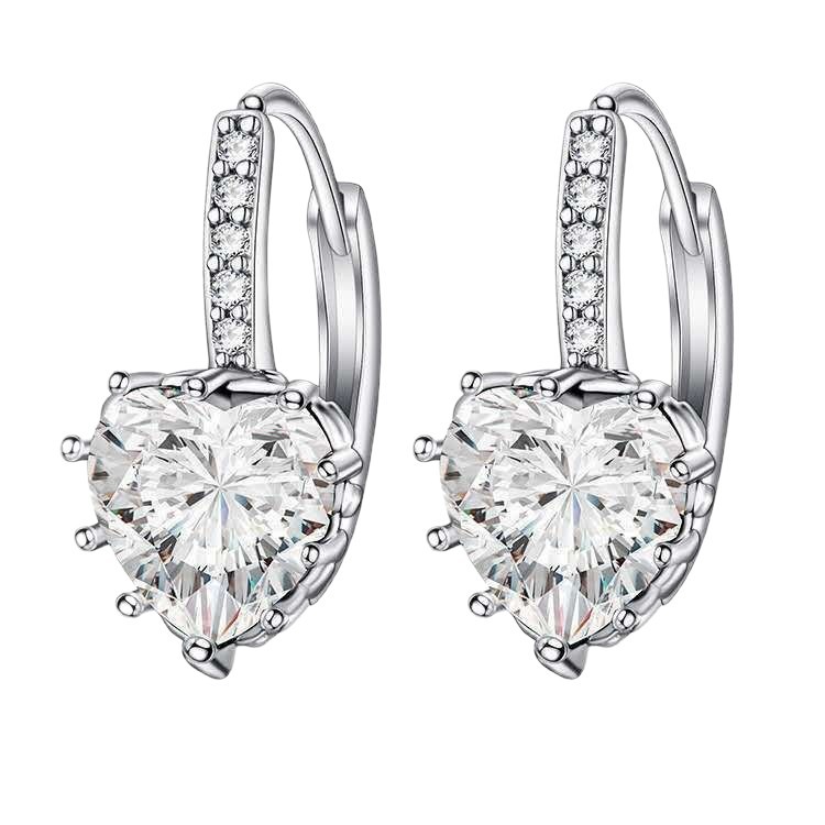 Pendientes de circonita en forma de corazón de hada, superventas transfronterizos, pendientes versátiles de alta gama, clips de oreja de moda con corazón clásico, venta al por mayor.