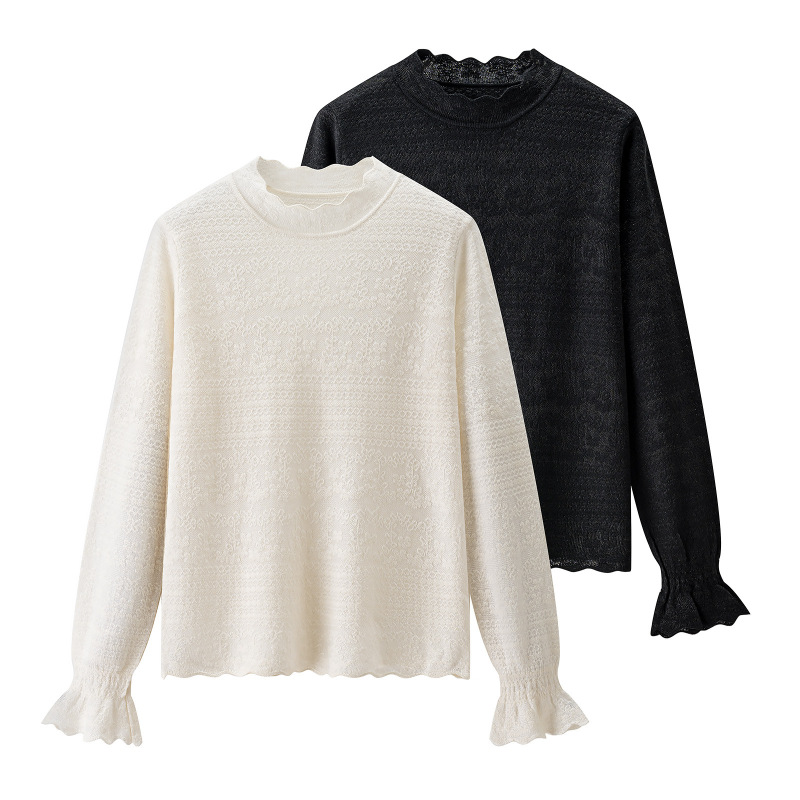 00Hm-2923 Lace Collar Jacquard Knitwear 2025 Autumn New Style Gentle Style Elegant Jacquard Pullover Women's Top